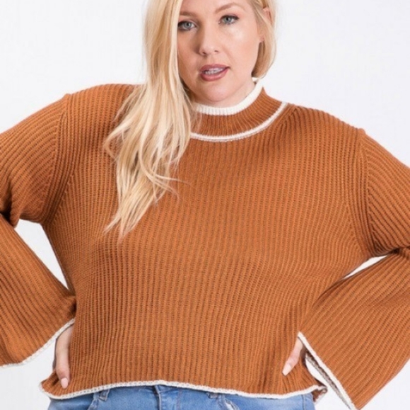 Camel Ribbed Mock Neck Plus Size crop sweater - Picture 6 of 9